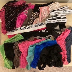 Lot of 20 name brand pairs of women’s underwear, size small, GymShark, PINK, etc